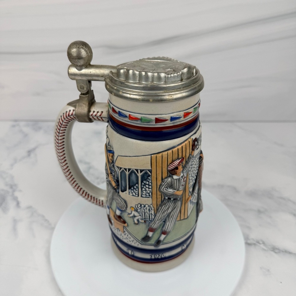Vintage Avon Baseball Beer Stein 1984 Ceramarte Brazil Pewter Lid